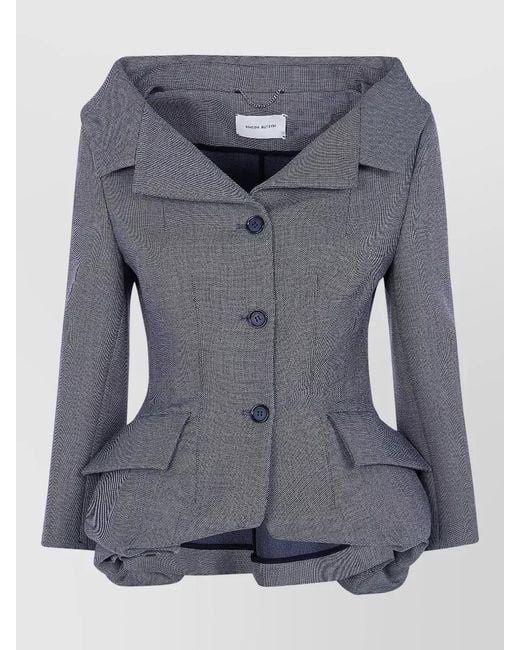 Magda Butrym Blue Virgin Wool Off-Shoulder Single-Breasted Blazer
