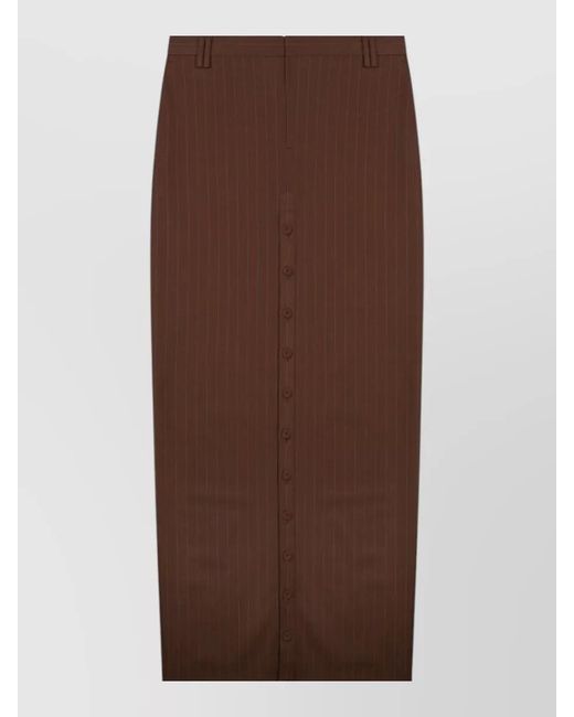 Jean Paul Gaultier Brown Pinstripe Midi Skirt Belt Loops Buttons