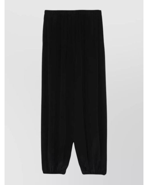 Alysi Black Silk Wide Leg Trousers Elastic Waist