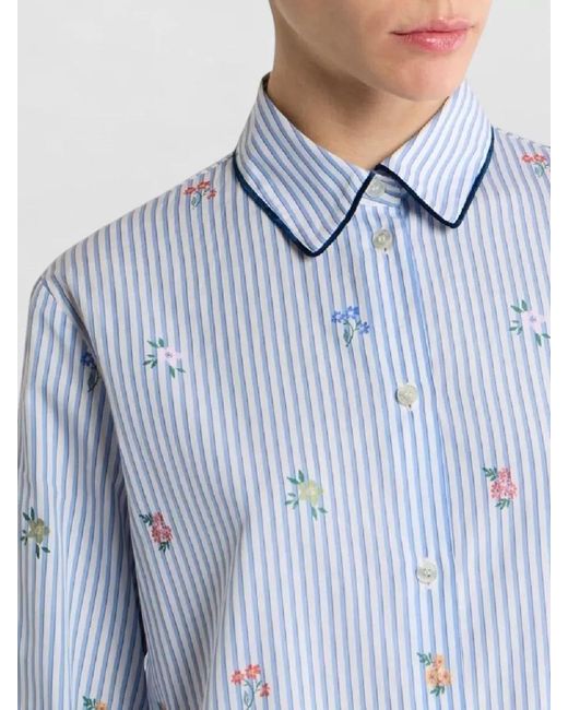 Etro Blue Shirt Floral Embroidered Striped Design