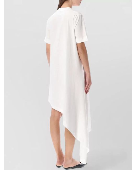 Loulou White Cotton Asymmetric Draped Knee-Length Dress