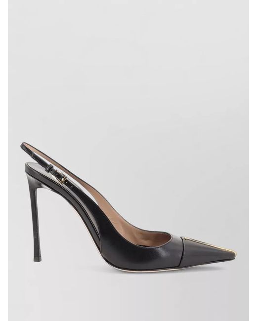 Tom Ford Gray Leather Pumps Metal T Logo Slingback