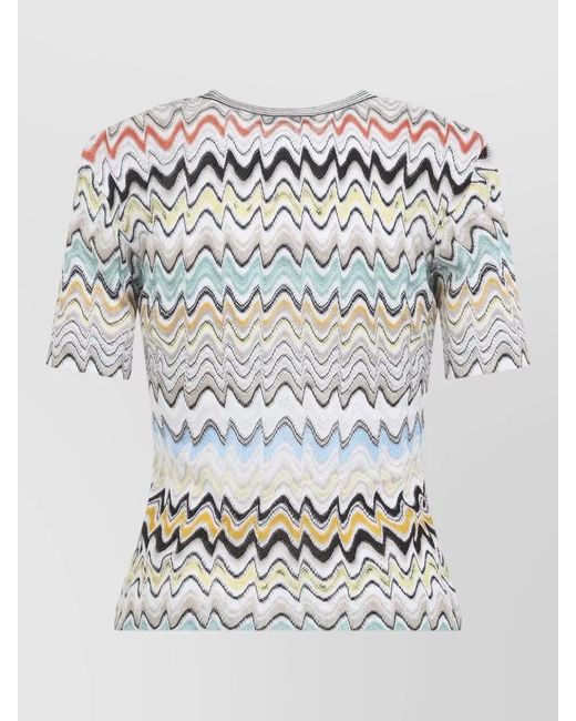 Missoni Gray Metallic Knit Slim-Fit V-Neck Short-Sleeve Top