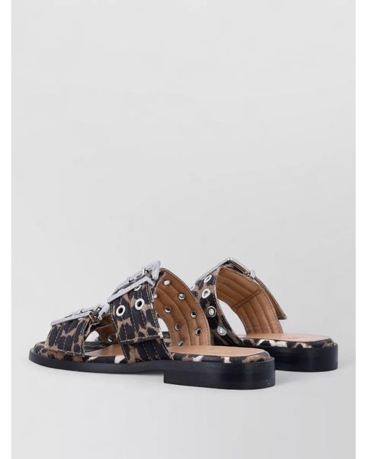 Ganni Multicolor Animal-Print Buckle-Strap Sandals