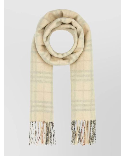 Burberry Metallic Cashmere Scarf With Embroidered Checkered Pattern And Fringed Edges for men