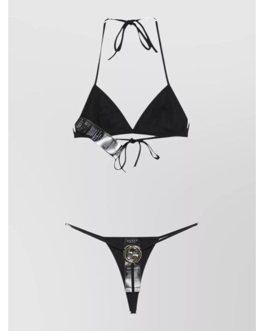 Gucci White Gg Interlocking Logo Triangle Thong Bikini Set