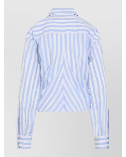Sportmax Blue Cropped Striped Cotton Shirt Cutout Detail