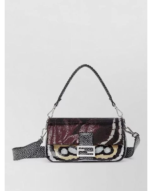 Fendi White Butterfly Sequin Shoulder Bag Detachable Strap