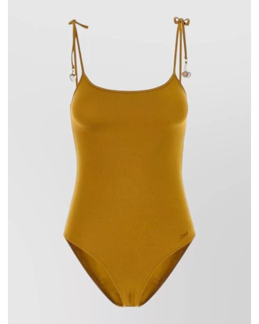 Chloé Brown One Piece Swimsuit High Leg Scoop Back