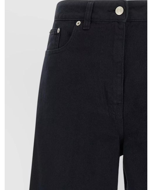 Nude Blue Cotton Mid-Rise Flared Wide-Leg Trousers