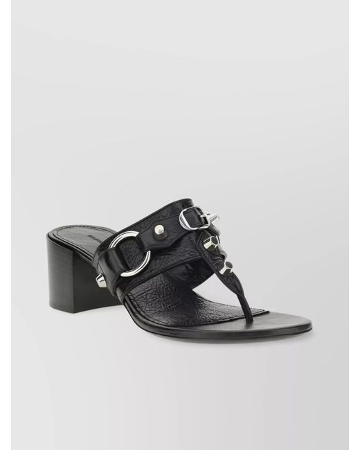 Balenciaga Black City Tong Leather Heeled Sandals