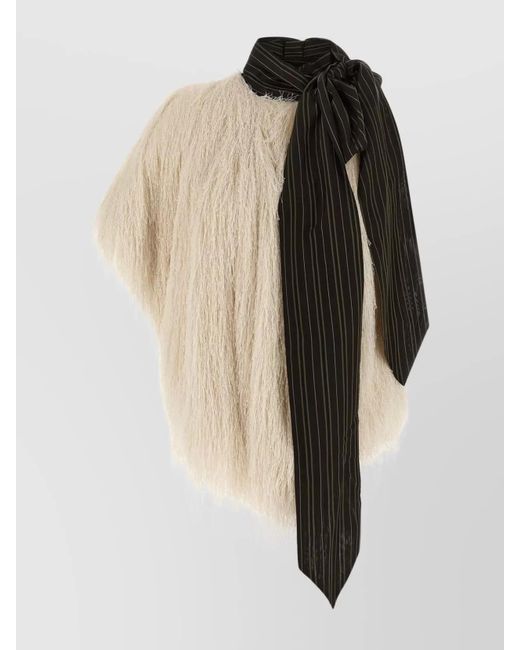 Dries Van Noten Multicolor Asymmetric Striped Scarf Top Fringe Detailing