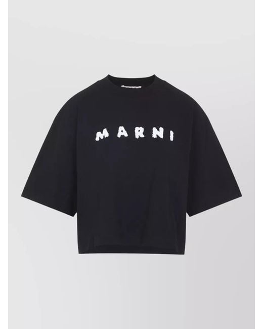 Marni Blue Cotton Oversized Logo-Print T-Shirt