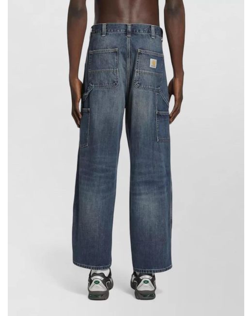 Carhartt Blue Cotton Trousers Double Knee Wide Leg for men