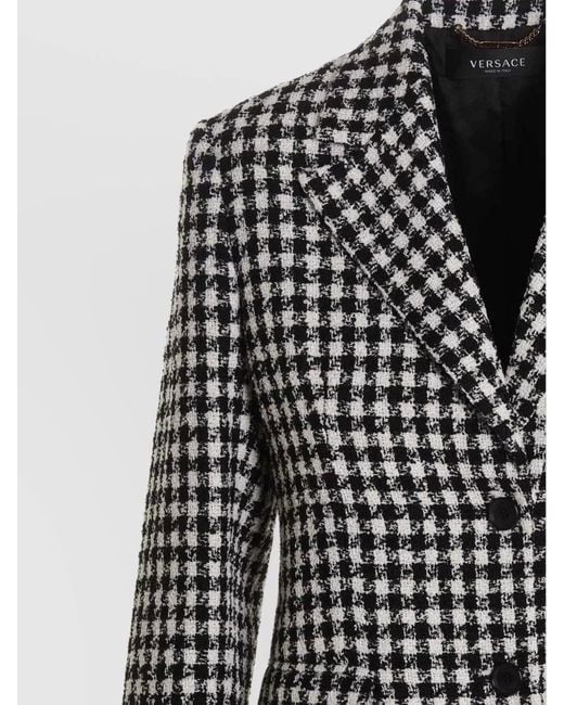 Versace Black Virgin Wool Single-Breasted Tweed Jacket