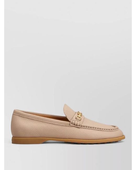 Tod's Natural Buckle Detail Grained Leather Loafers
