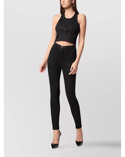 Philipp Plein Black Fringed Tank Top