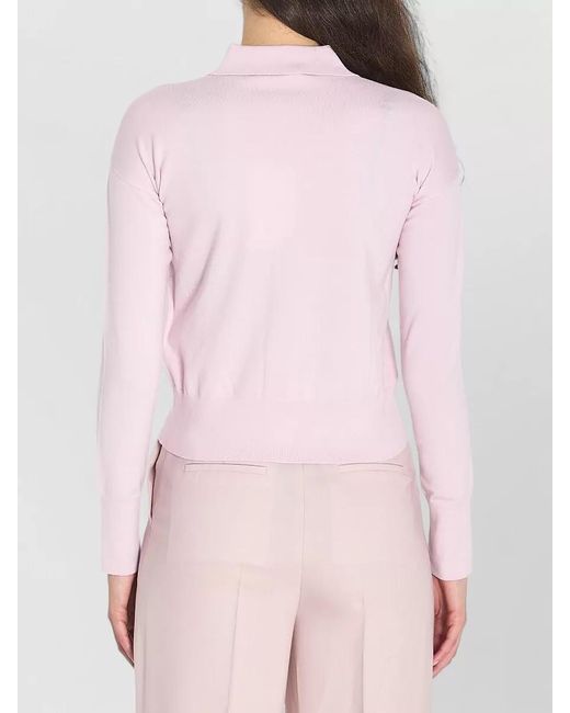 Max Mara Pink Wool Slim-Fit Cropped Ribbed Cardigan
