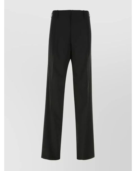 Versace Black Virgin Wool Pleated Straight-Leg Trousers for men