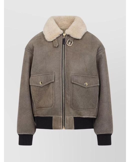 Céline Gray Aviator Jacket With Shearling Lining
