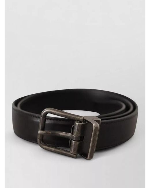 Dolce & Gabbana Black Calf Leather Logo Metal Buckle Belt for men