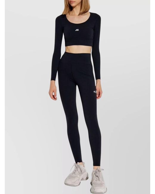 Balenciaga Blue Logo-Print Cropped Long-Sleeve Top