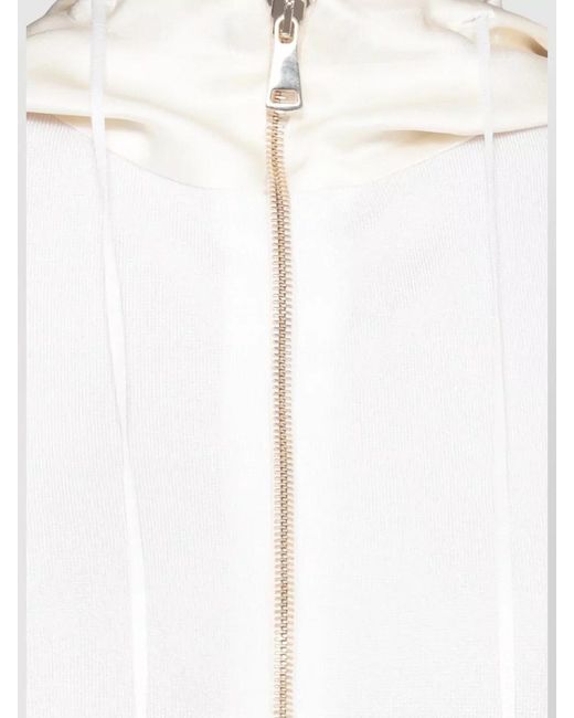Fabiana Filippi Natural Hooded Knit Sweatshirt Long Sleeves Zip Pocket