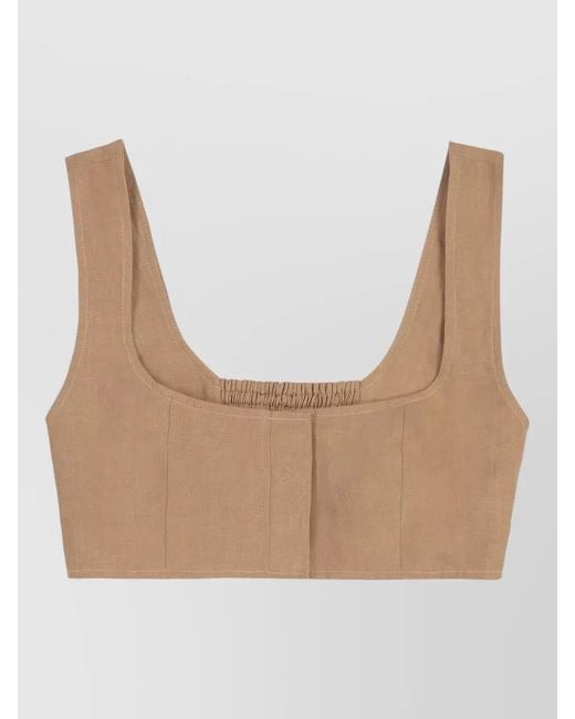 LeKasha White Linen Cropped Tank Smocked Square Neckline