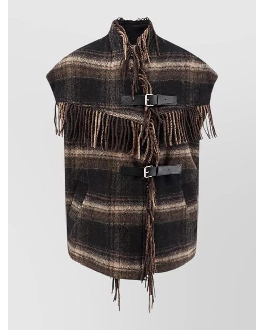 Isabel Marant Gray Wool Sleeveless Checked Cape