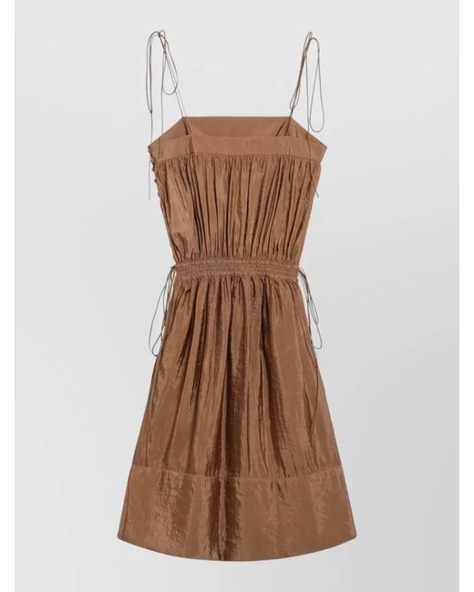 Saint Laurent Brown Midi Dress Elasticated Waist Ruched Straps