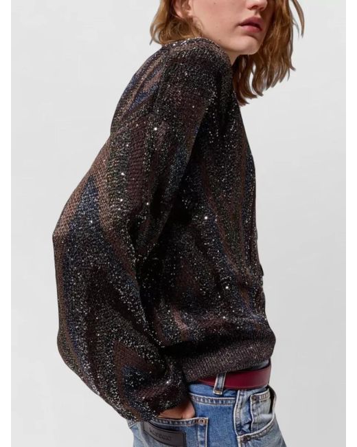 Missoni Black Sequined Zigzag Knit V-Neck Long-Sleeve Cardigan