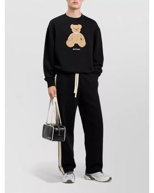 Palm Angels Black Teddy Bear Textured Crew Neck Sweatshirt for men