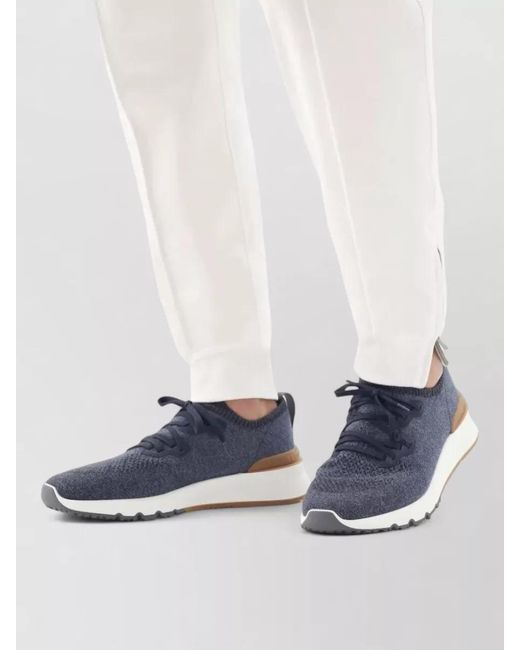 Brunello Cucinelli Blue Cotton Knit Low-Top Sneakers for men