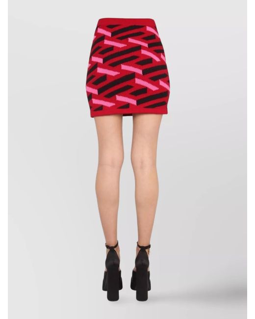 Versace Red La Greca Knit Fitted Skirt