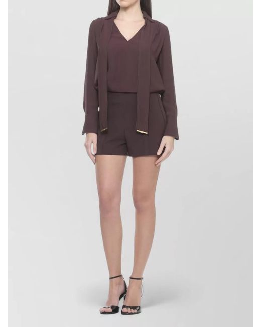 Elisabetta Franchi Brown V-Neck Long-Sleeve Blouse