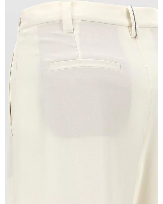 Brunello Cucinelli White Twill Trousers Pleated Front Belt Loops