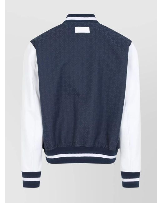 Givenchy Blue Leather Logo Print Bomber Jacket for men