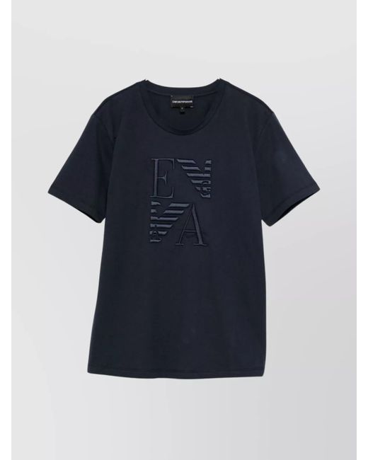 Emporio Armani Blue Cotton T-Shirt With Logo And Crew Neck