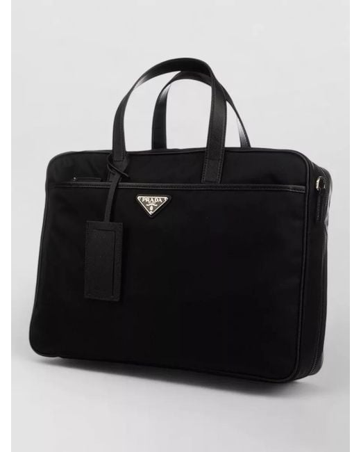 Prada Black Rectangular Briefcase Top Handles Detachable Tag for men