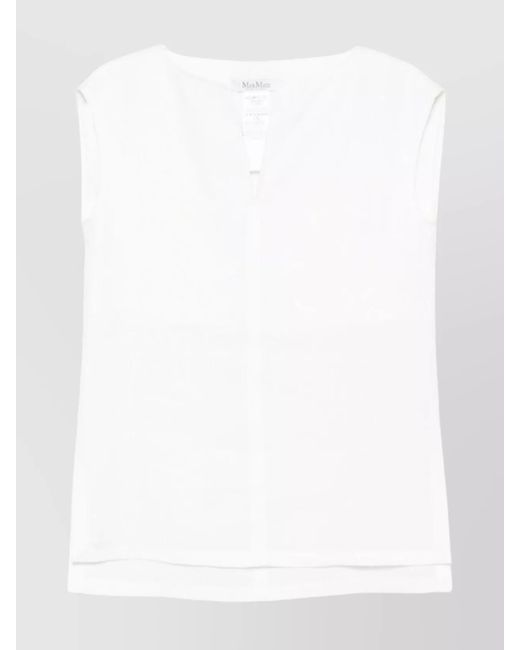 Max Mara White Sleeveless Top With Cap Sleeves And Side Slits