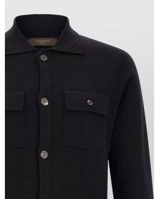Zanone Blue Sahara Cardigan Jacket Long Sleeves Collar for men