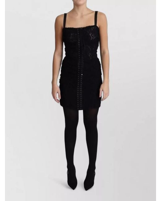 Dolce & Gabbana Black Lace Up Floral Corset Bustier Mini Dress