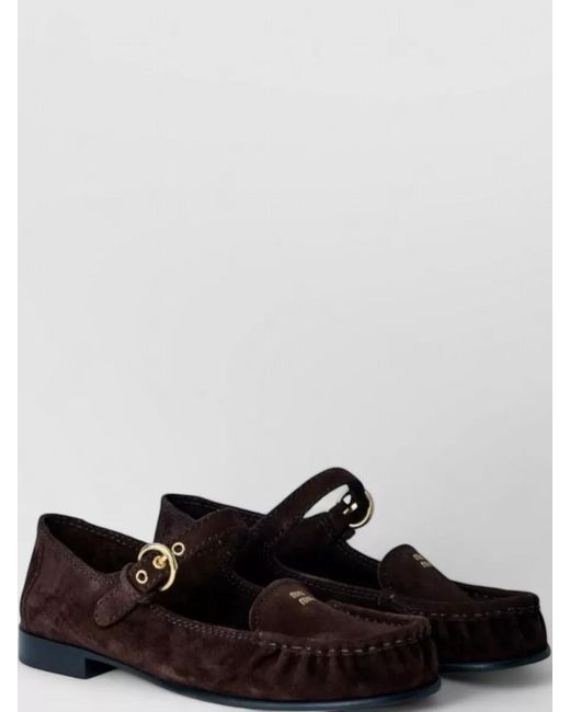 Miu Miu White Suede Loafers Tone Hardware Round Toe