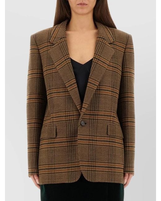 Saint Laurent Brown Wool Check Single-Breasted Blazer