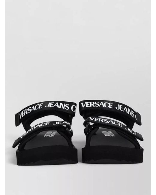 Versace Jeans Couture Black Miami Flat Sandals Open Toe Straps