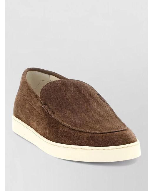 Brunello Cucinelli Brown Suede Loafers Sneakers Round Toe Rubber Sole for men