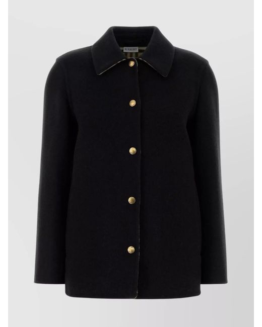 Burberry Black Oversize Wool Collared Shirt With Long Sleeves