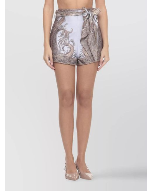 Zimmermann Gray High Waist Cotton Silk Paisley Print Shorts