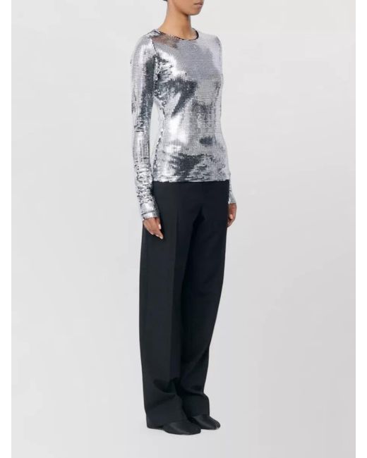 MM6 by Maison Margiela Gray Metallic Grid Long-Sleeve Crew-Neck Blouse
