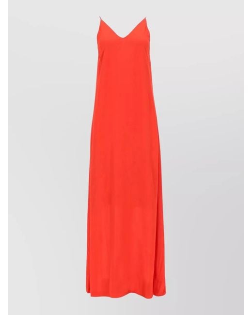 Nude Red Long Dress V Neck Spaghetti Straps